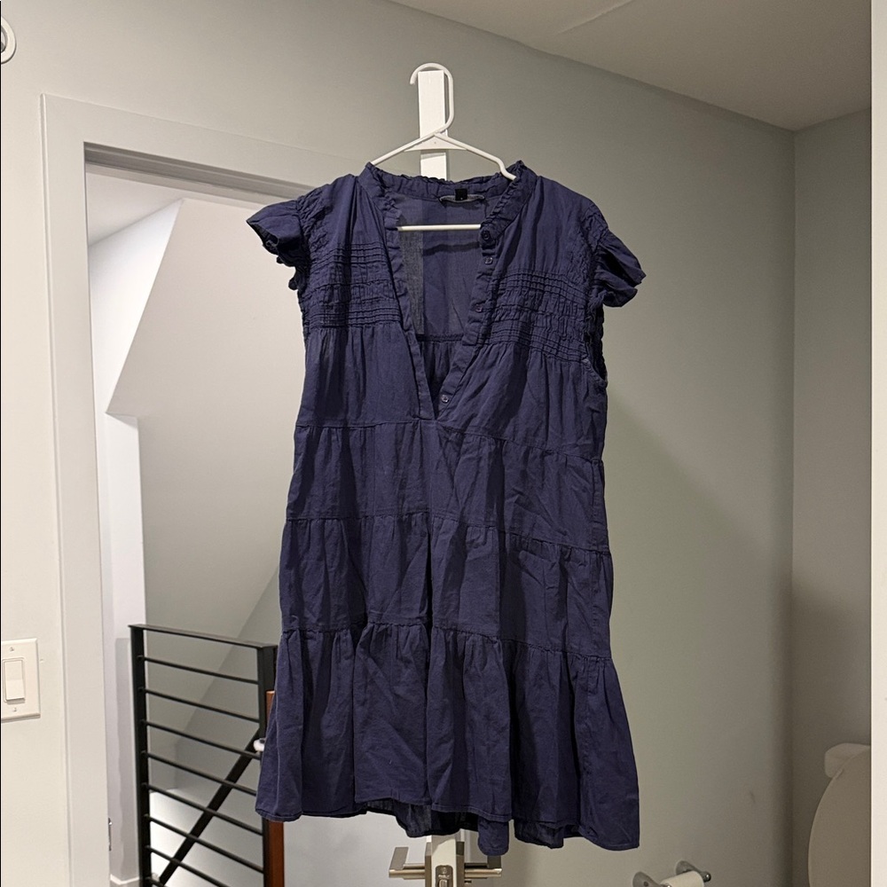 Boston Proper Navy Tiered Ruffle Mini Dress